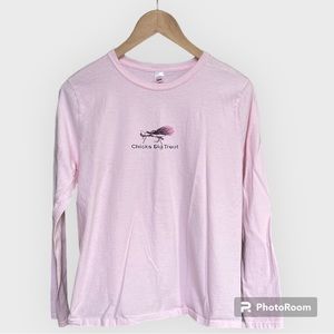 Hanes Fly Fishing‎ Chicks Dig Trout Pink Long Sleeve Shirt Women's M
